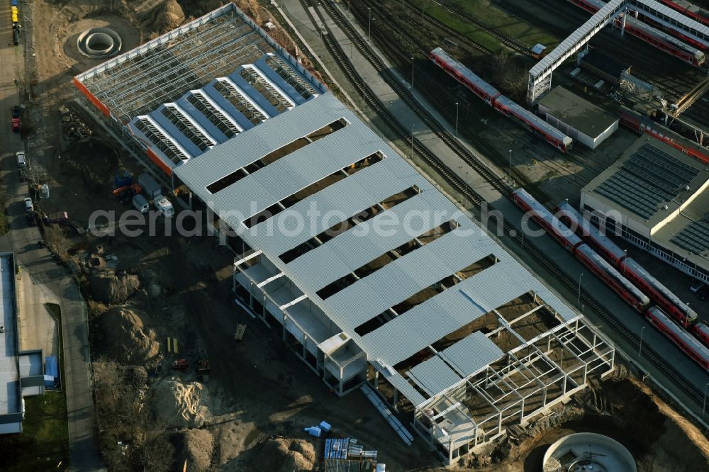 Aerial image Berlin - Construction site for new construction building of the construction market of OBI GmbH & Co. Deutschland KG an der Buchberger Strasse im Stadtteil Lichtenberg in Berlin in Germany