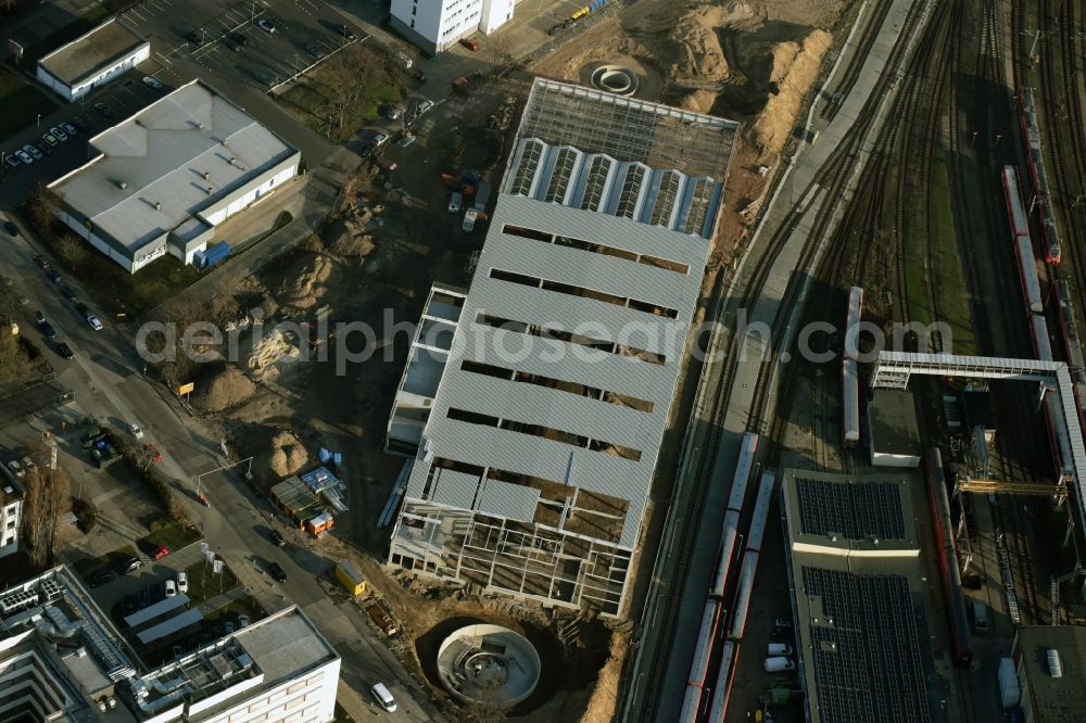 Berlin from the bird's eye view: Construction site for new construction building of the construction market of OBI GmbH & Co. Deutschland KG an der Buchberger Strasse im Stadtteil Lichtenberg in Berlin in Germany