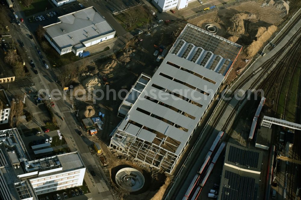 Aerial image Berlin - Construction site for new construction building of the construction market of OBI GmbH & Co. Deutschland KG an der Buchberger Strasse im Stadtteil Lichtenberg in Berlin in Germany