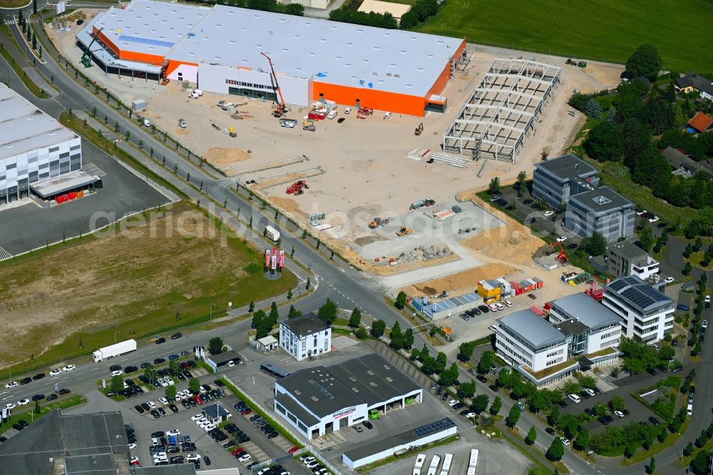 Aerial photograph Paderborn - Construction site for new construction building of the construction market on Wilfried-Finke-Allee in Paderborn in the state North Rhine-Westphalia, Germany