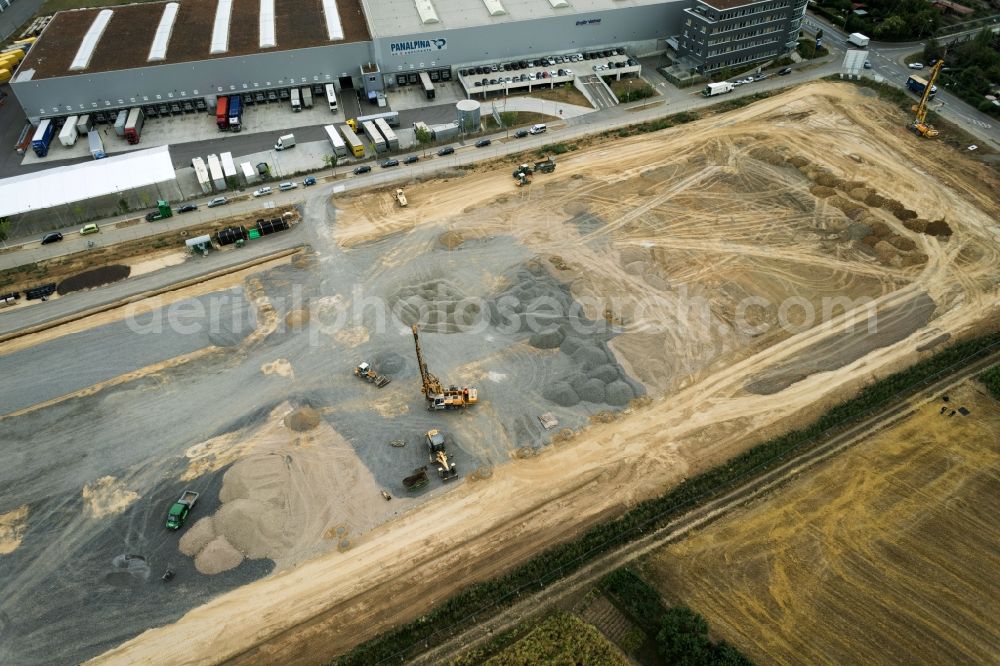 Aerial image Kornwestheim - Construction site for new construction building of the construction market of ZEG Zentraleinkauf Holz + Kunststoff eG in Kornwestheim in the state Baden-Wuerttemberg