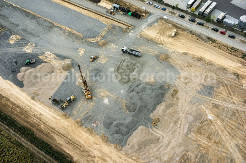 Kornwestheim from above - Construction site for new construction building of the construction market of ZEG Zentraleinkauf Holz + Kunststoff eG in Kornwestheim in the state Baden-Wuerttemberg