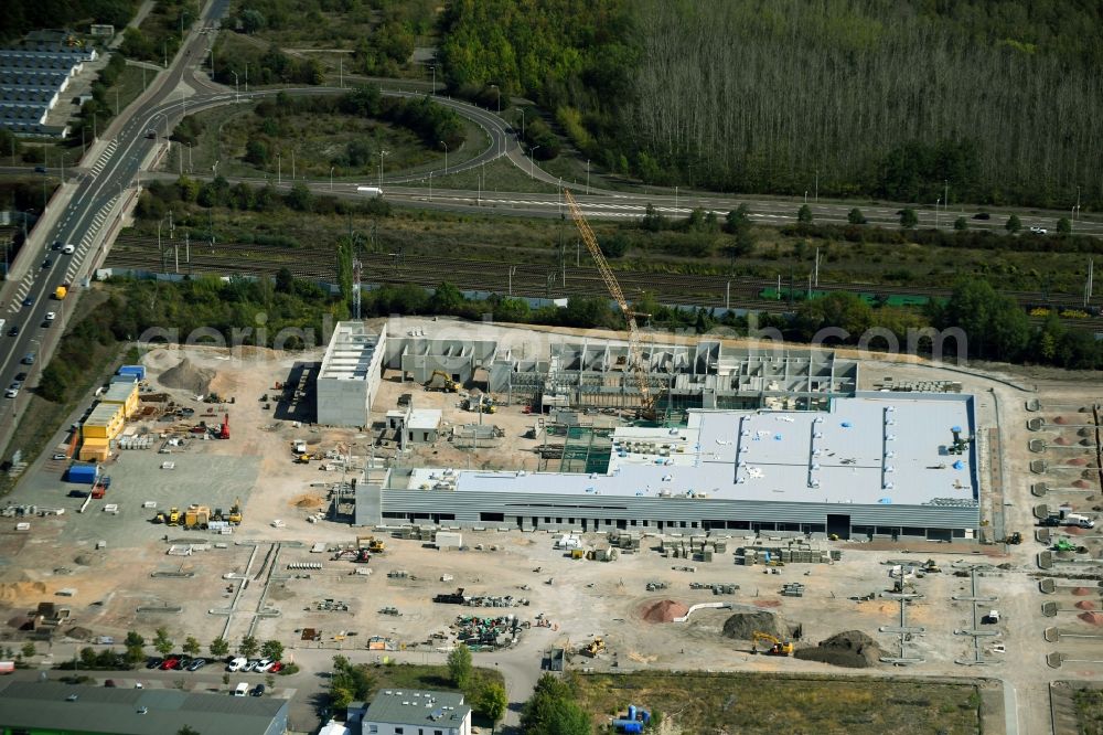 Aerial image Halle (Saale) - Construction site for new construction building of the construction market between Dieselstrasse and Zeppelinstrasse in Halle (Saale) in the state Saxony-Anhalt, Germany