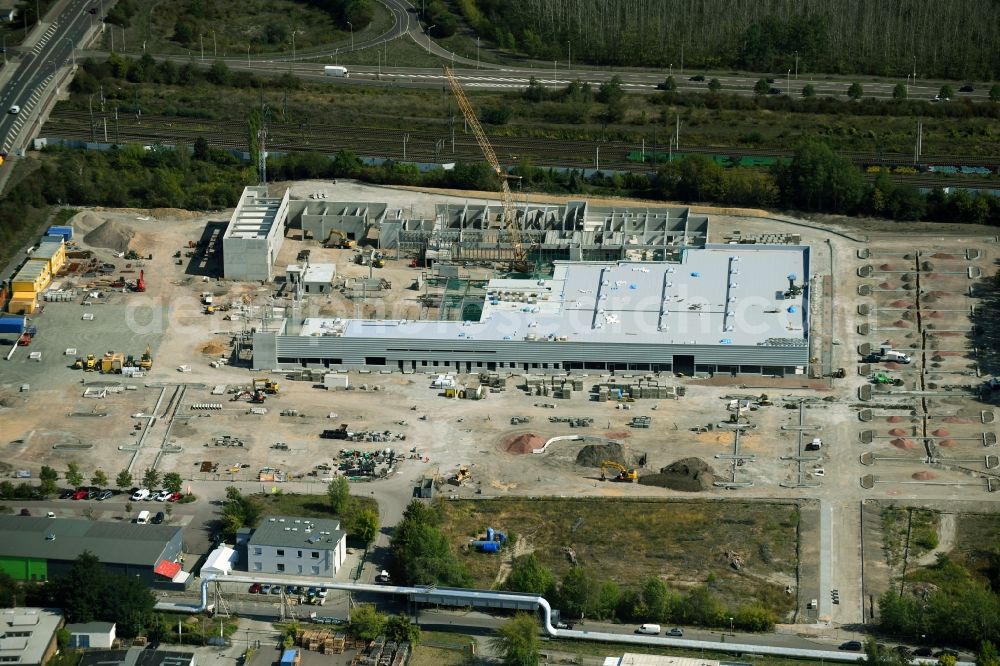 Aerial photograph Halle (Saale) - Construction site for new construction building of the construction market between Dieselstrasse and Zeppelinstrasse in Halle (Saale) in the state Saxony-Anhalt, Germany