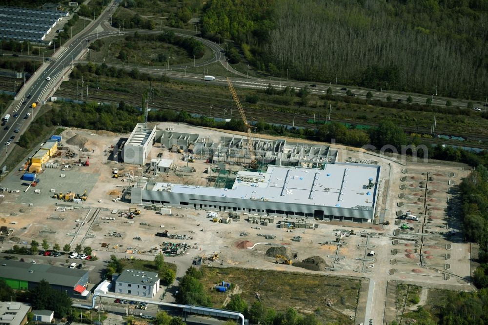 Halle (Saale) from above - Construction site for new construction building of the construction market between Dieselstrasse and Zeppelinstrasse in Halle (Saale) in the state Saxony-Anhalt, Germany