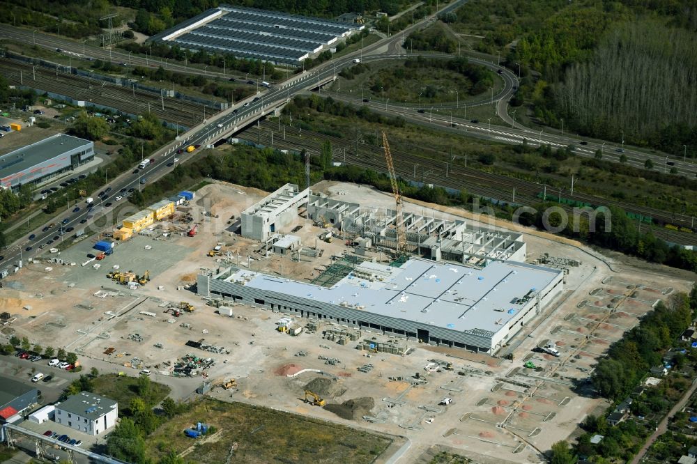 Halle (Saale) from the bird's eye view: Construction site for new construction building of the construction market between Dieselstrasse and Zeppelinstrasse in Halle (Saale) in the state Saxony-Anhalt, Germany