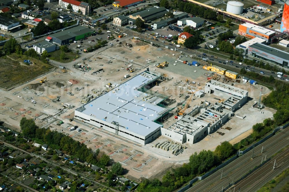 Halle (Saale) from above - Construction site for new construction building of the construction market between Dieselstrasse and Zeppelinstrasse in Halle (Saale) in the state Saxony-Anhalt, Germany