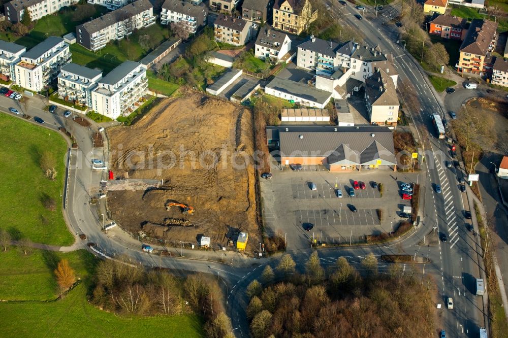 Witten from the bird's eye view: Construction site for new construction building of the head office of Dr. Spang GmbH in Witten in the state North Rhine-Westphalia