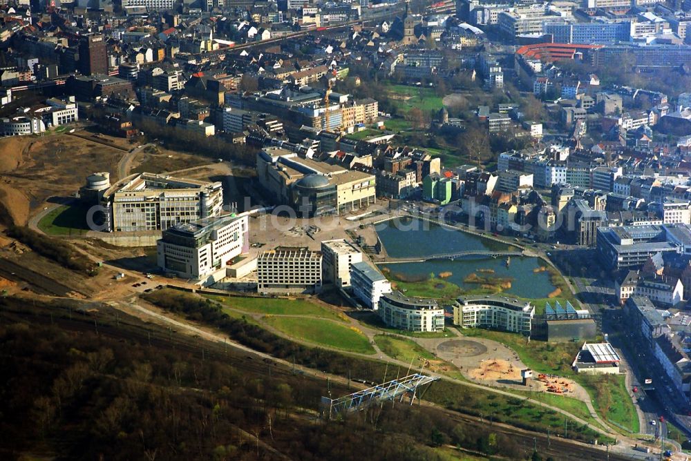 Köln from above - Construction site for the new construction of the building ensemble Media Center in Cologne in North Rhine-Westphalia