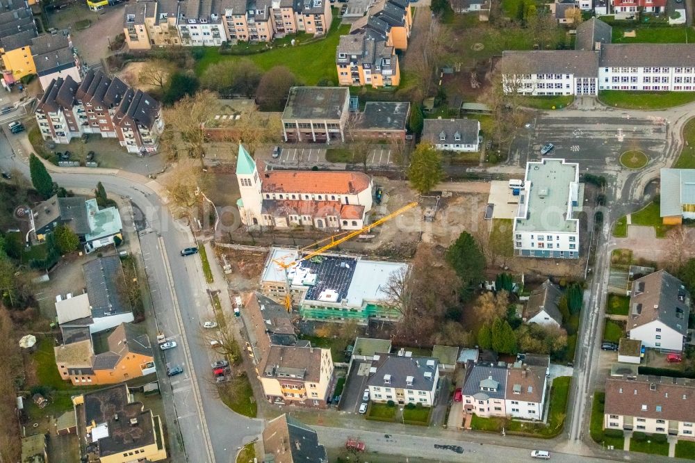 Bochum from above - Construction site for the new building Caritasverband Bochum on Alte Wittener Strasse in the district Bochum Ost in Bochum in the state North Rhine-Westphalia, Germany