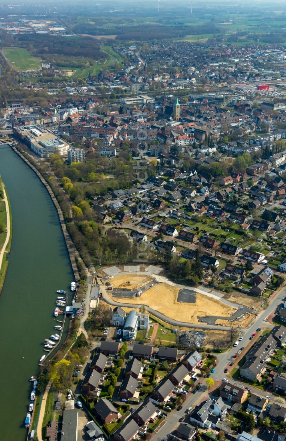 Dorsten from above - Construction site for the new construction of a building complex of the Caritas Association for the deanery Dorsten e.V. in Dorsten in the state of North Rhine-Westphalia, Germany