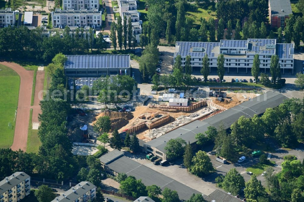 Aerial photograph Berlin - Construction site for the construction of a new building complex on the grounds of Polizeidirektion 4 Suedwest in the district of Lankwitz in Berlin, Germany