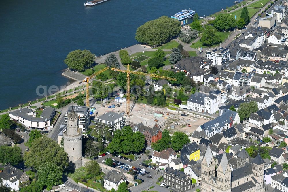 Aerial photograph Andernach - Construction site for the new building eines Gebaeudekomplex fuer ein Hotel and weiteren Gewerbeflaechen on Kirchstrasse - Konrad-Adenauer-Allee in Andernach in the state Rhineland-Palatinate, Germany