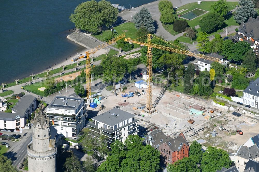 Andernach from above - Construction site for the new building eines Gebaeudekomplex fuer ein Hotel and weiteren Gewerbeflaechen on Kirchstrasse - Konrad-Adenauer-Allee in Andernach in the state Rhineland-Palatinate, Germany