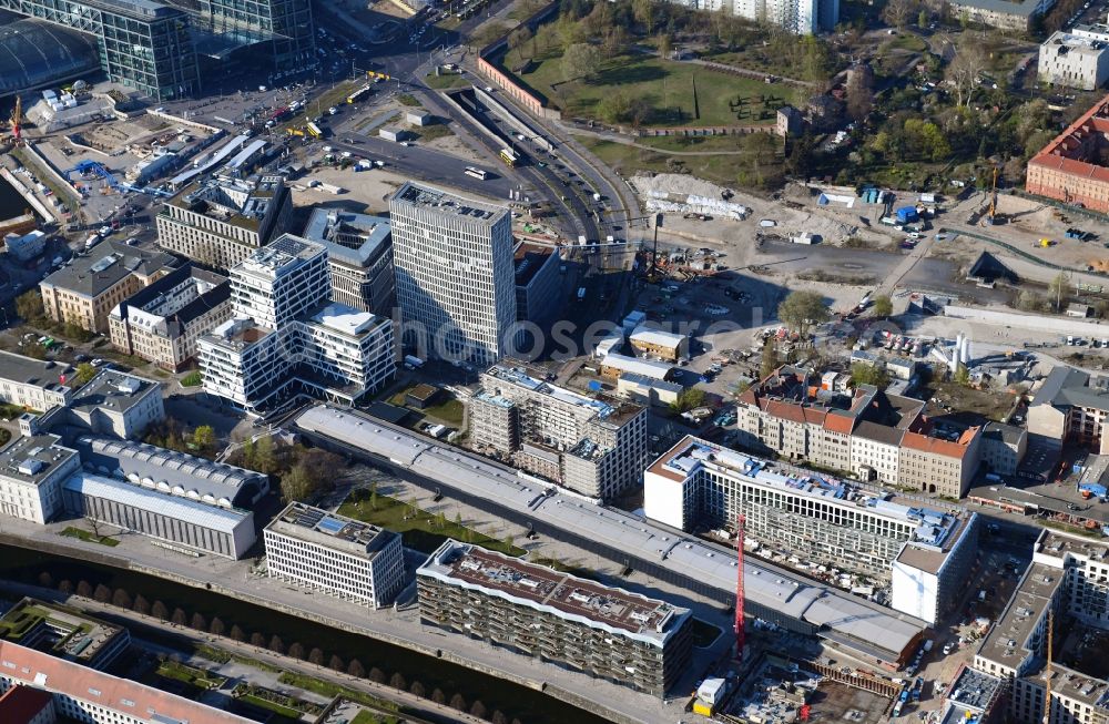 Aerial photograph Berlin - Construction site for the new building of CA Immobilien Anlagen Aktiengesellschaft on Heidestrasse in the district Moabit in Berlin, Germany