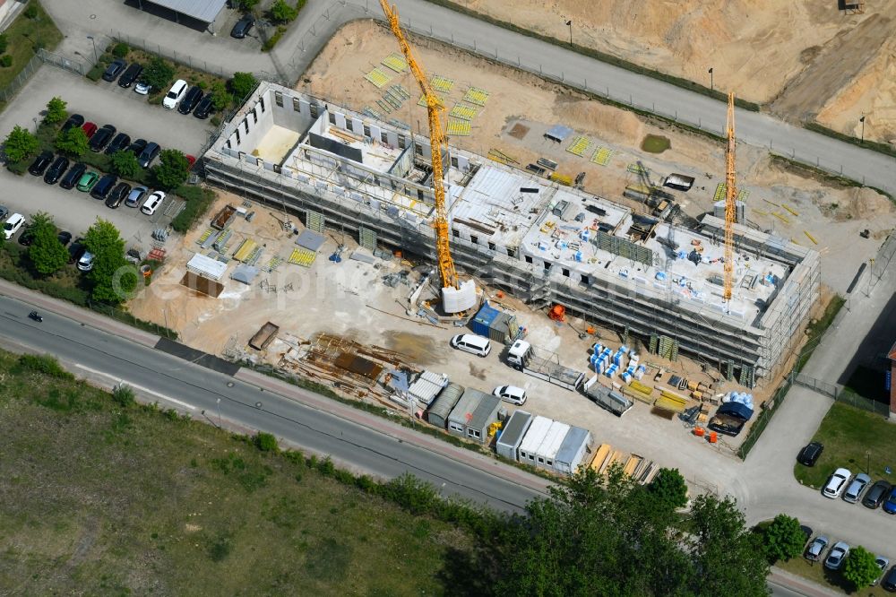 Schwerin from the bird's eye view: Construction site for the new construction of a police building complex in Schwerin in Mecklenburg-Vorpommern, Germany