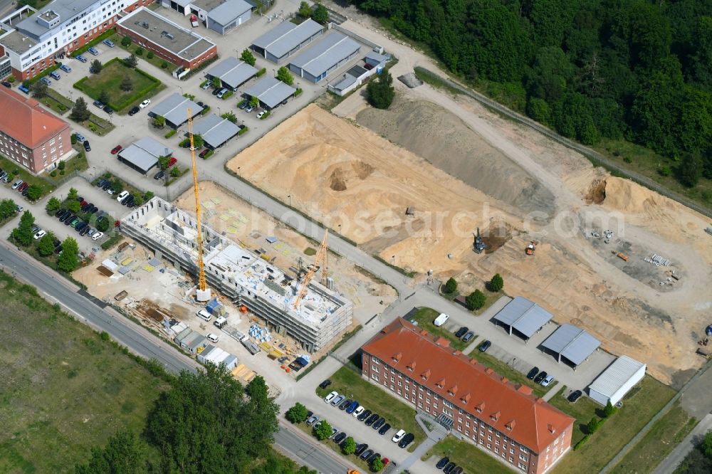 Aerial image Schwerin - Construction site for the new construction of a police building complex in Schwerin in Mecklenburg-Vorpommern, Germany