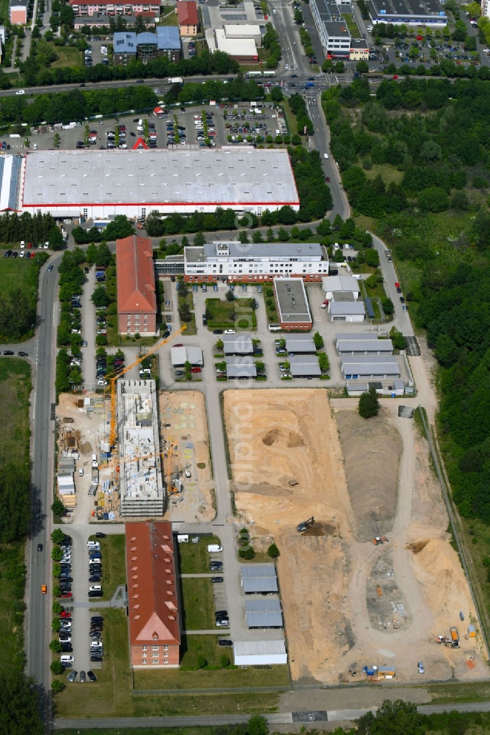 Schwerin from the bird's eye view: Construction site for the new construction of a police building complex in Schwerin in Mecklenburg-Vorpommern, Germany