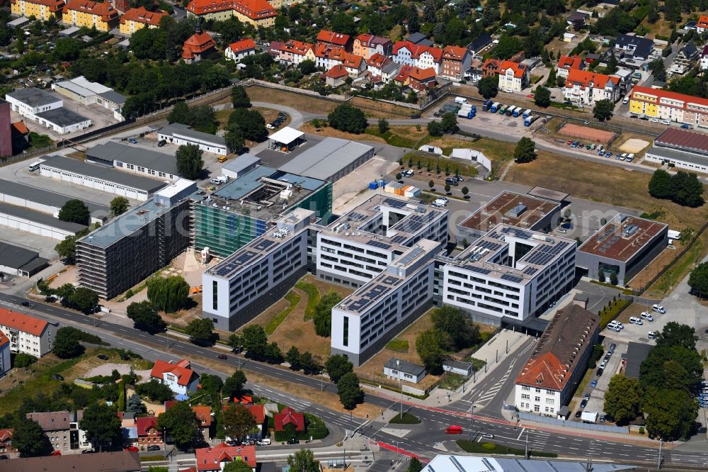 Erfurt from the bird's eye view: Construction site for the new building eines Gebaeudekomplex of Polizei Thueringen in Erfurt in the state Thuringia, Germany