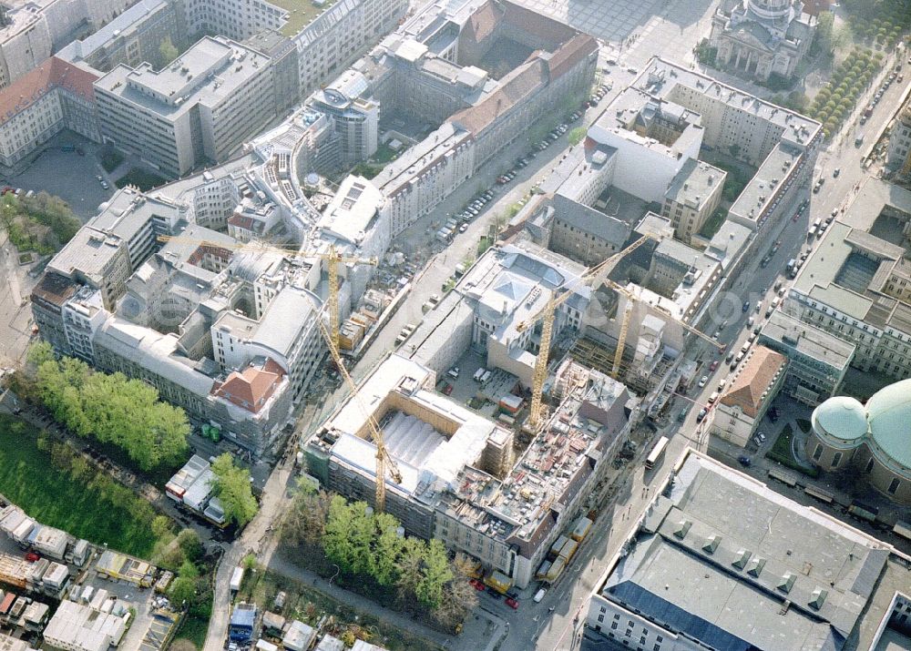 Berlin from above - Construction site of complex of buildings with satellite dishes on the transmitter broadcasting center SAT 1 on Jaegerstrasse in the district Mitte in Berlin, Germany