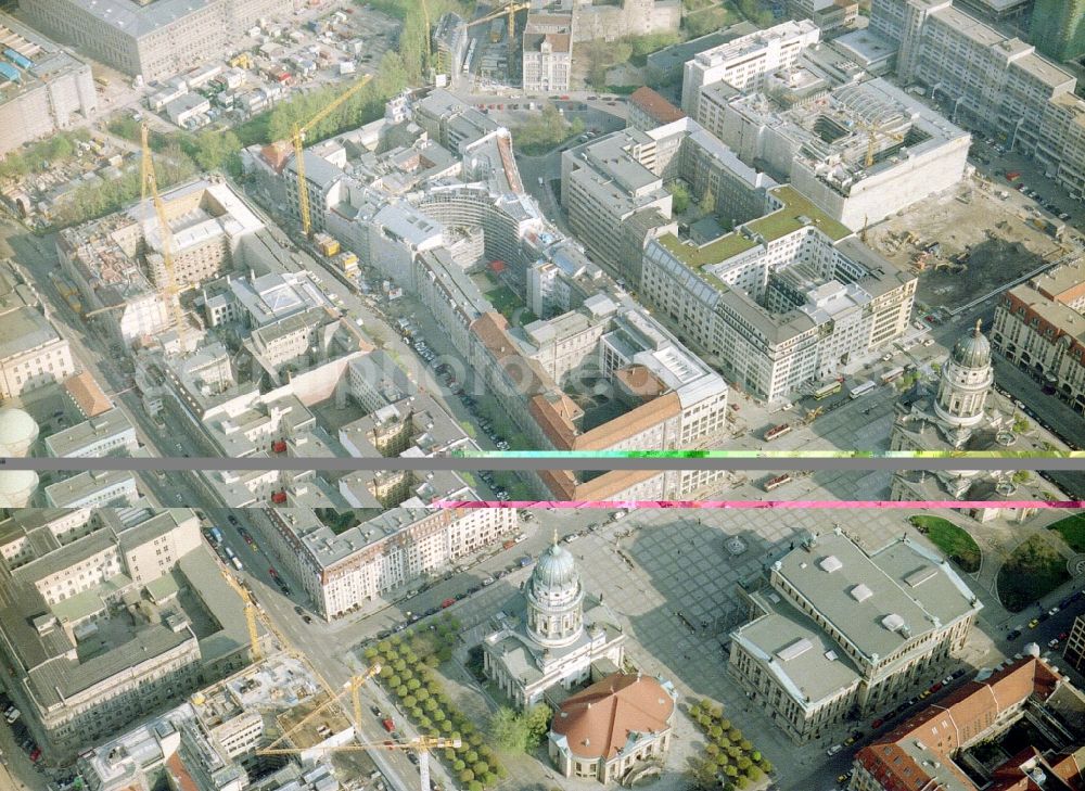 Aerial image Berlin - Construction site of complex of buildings with satellite dishes on the transmitter broadcasting center SAT 1 on Jaegerstrasse in the district Mitte in Berlin, Germany