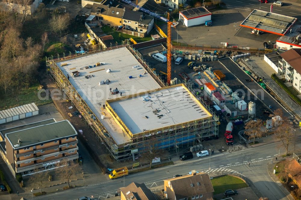 Aerial image Hamm - New construction of the building complex of the shopping center ALDI - Filiale on Kleine Amtsstrasse in the district Heessen in Hamm in the state North Rhine-Westphalia, Germany