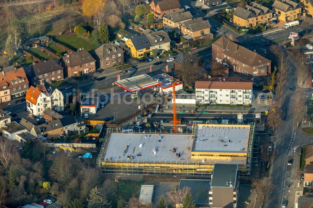 Hamm from the bird's eye view: New construction of the building complex of the shopping center ALDI - Filiale on Kleine Amtsstrasse in the district Heessen in Hamm in the state North Rhine-Westphalia, Germany