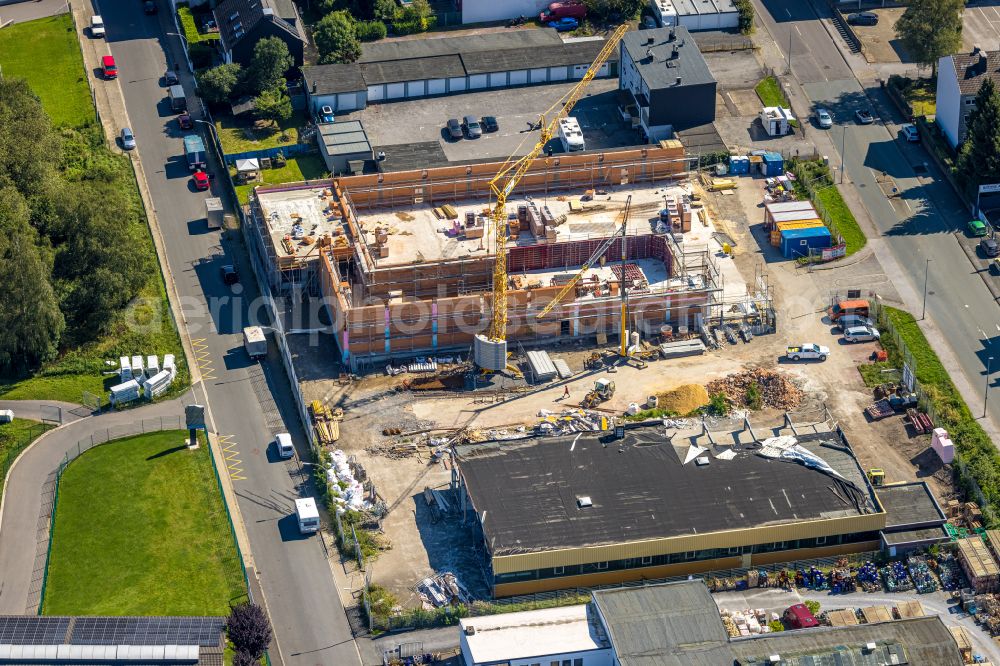 Gevelsberg from above - New construction of the building complex of the shopping center ALDI on street Rosendahler Strasse - Breitenfelder Strasse in the district Heck in Gevelsberg at Ruhrgebiet in the state North Rhine-Westphalia, Germany