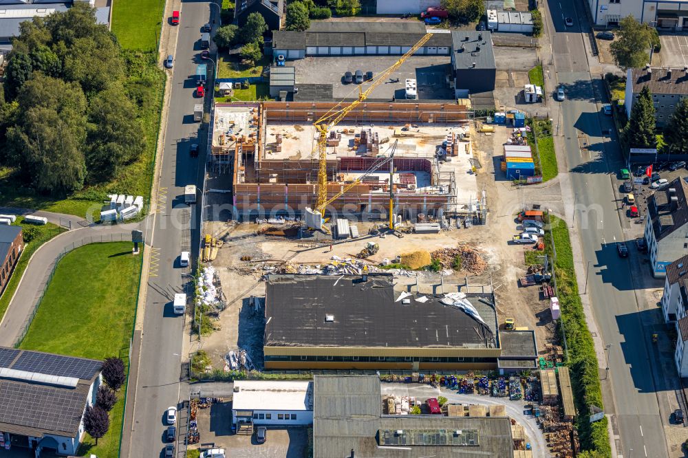 Gevelsberg from the bird's eye view: New construction of the building complex of the shopping center ALDI on street Rosendahler Strasse - Breitenfelder Strasse in the district Heck in Gevelsberg at Ruhrgebiet in the state North Rhine-Westphalia, Germany