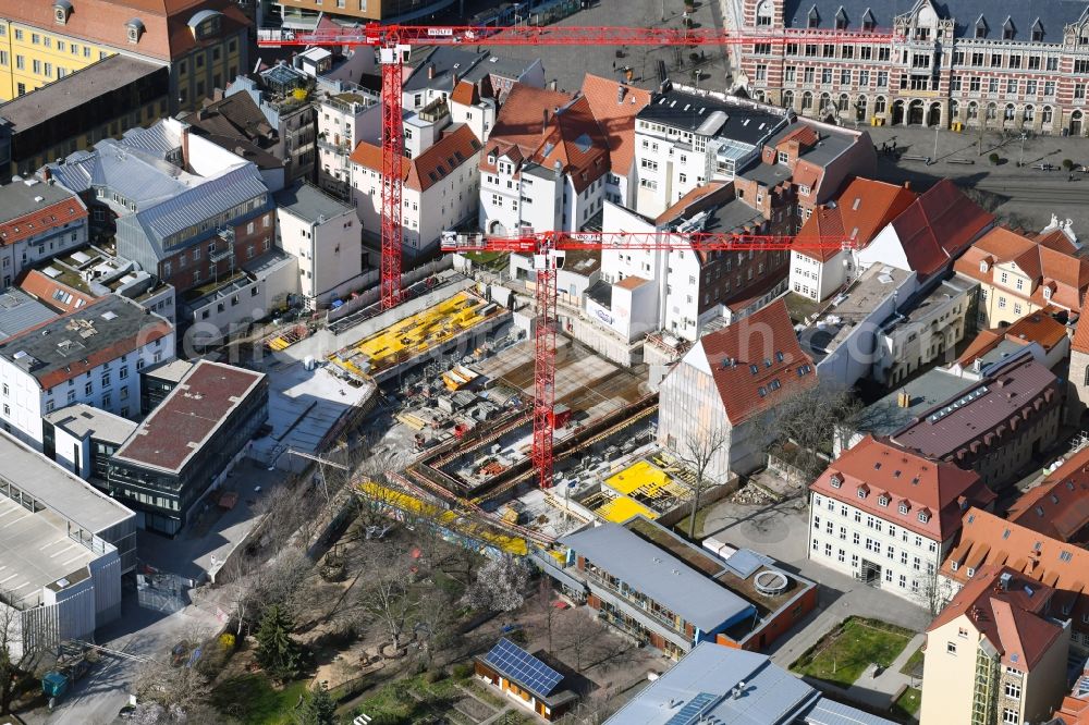 Erfurt from the bird's eye view: New construction of the building complex of the shopping center Anger-Passage on Reglermauer in the district Altstadt in Erfurt in the state Thuringia, Germany