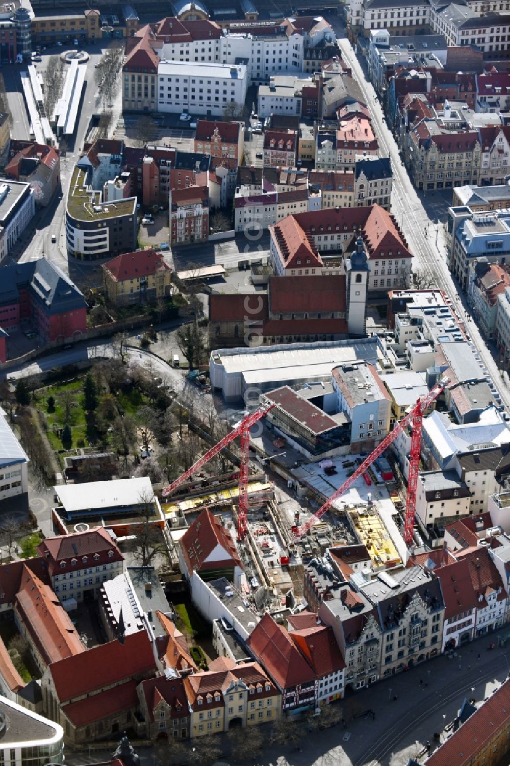 Erfurt from above - New construction of the building complex of the shopping center Anger-Passage on Reglermauer in the district Altstadt in Erfurt in the state Thuringia, Germany