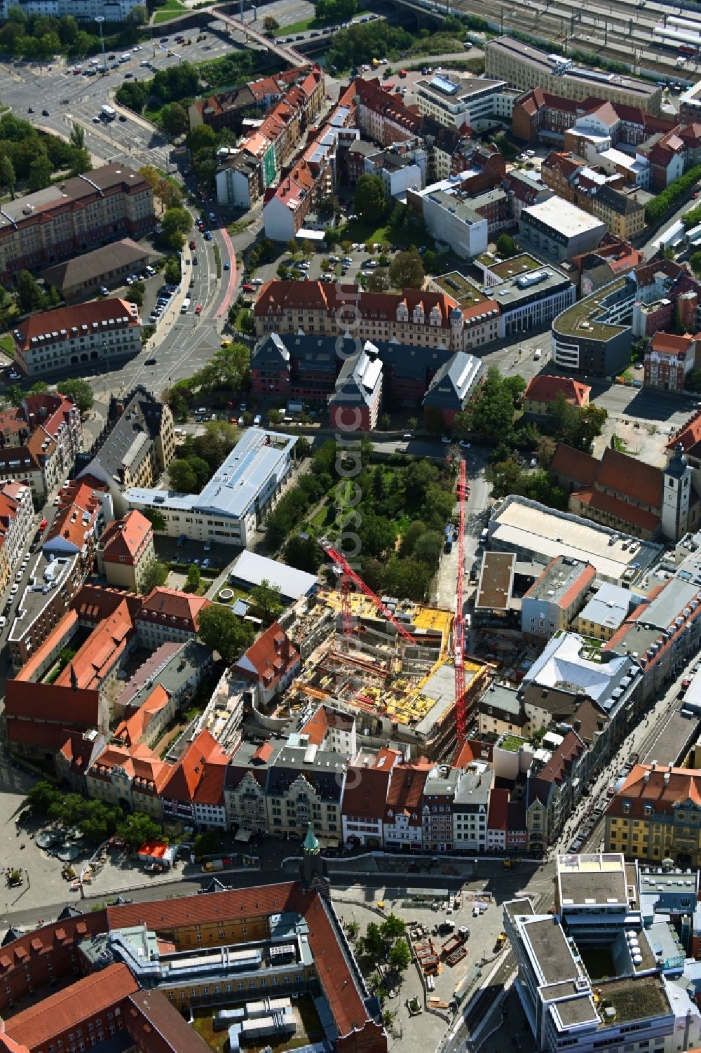 Aerial photograph Erfurt - New construction of the building complex of the shopping center Anger-Passage on Reglermauer in the district Altstadt in Erfurt in the state Thuringia, Germany