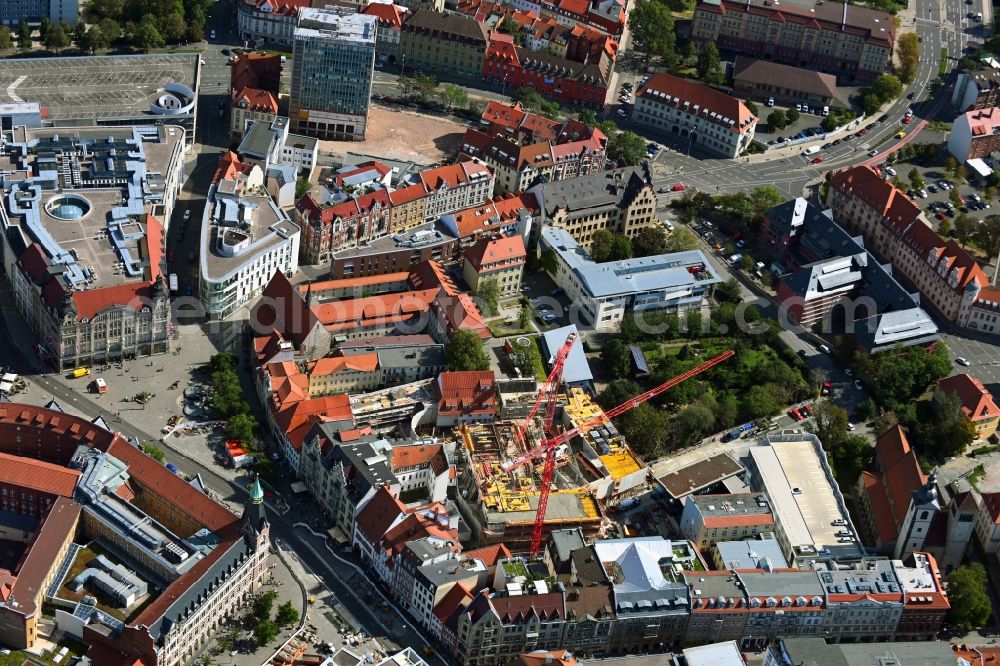 Erfurt from above - New construction of the building complex of the shopping center Anger-Passage on Reglermauer in the district Altstadt in Erfurt in the state Thuringia, Germany