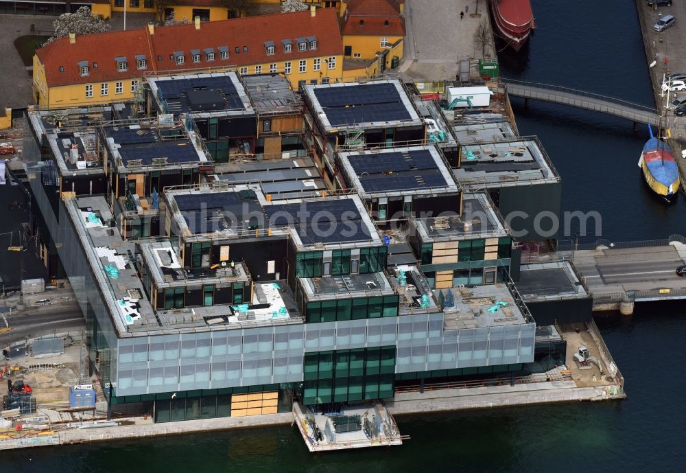 Kopenhagen from above - New construction of the building complex of the shopping center BLOX on Christians Brygge in Copenhagen in Denmark