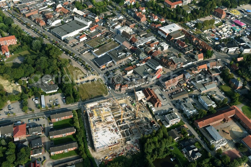 Aerial image Cloppenburg - Construction site for the new building complex of the shopping center Carre Cloppenburg by the GENOS Carre Cloppenburg GmbH, designed by Grieshop, Hamza Architekten in Cloppenburg, Lower Saxony