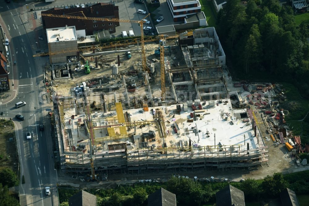 Aerial image Cloppenburg - Construction site for the new building complex of the shopping center Carre Cloppenburg by the GENOS Carre Cloppenburg GmbH, designed by Grieshop, Hamza Architekten in Cloppenburg, Lower Saxony