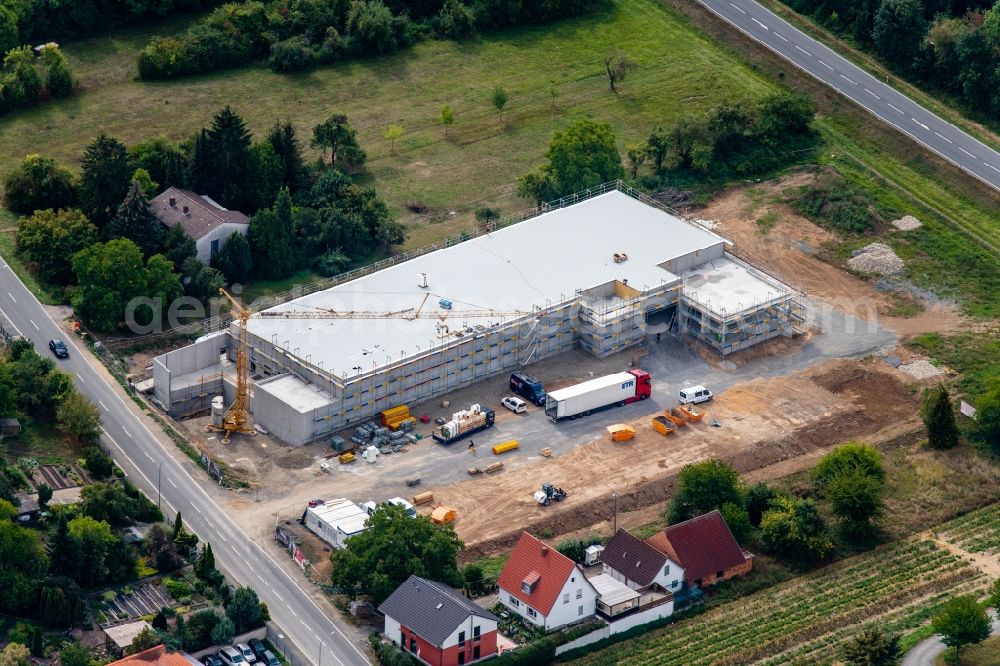 Aerial image Randersacker - New construction of the building complex of the shopping center EDEKA Koerner Am Sonnenstuhl in the district Heidingsfeld in Randersacker in the state Bavaria, Germany