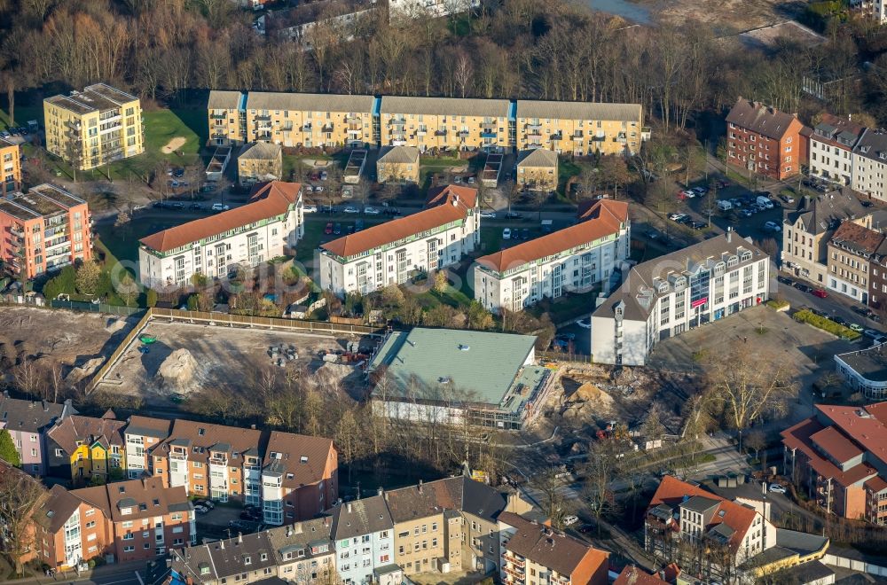 Herne from above - New construction of the building complex of the shopping center on Edmund-Weber-Strasse in the district Wanne-Eickel in Herne in the state North Rhine-Westphalia, Germany