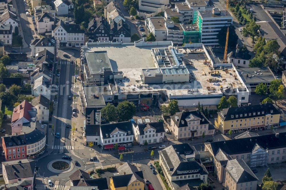 Aerial image Arnsberg - New construction of the building complex of the shopping center Europaplatz - Clemens-August-Strasse in Arnsberg in the state North Rhine-Westphalia, Germany