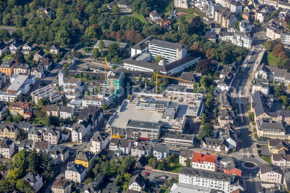 Aerial photograph Arnsberg - New construction of the building complex of the shopping center Europaplatz - Clemens-August-Strasse in Arnsberg in the state North Rhine-Westphalia, Germany