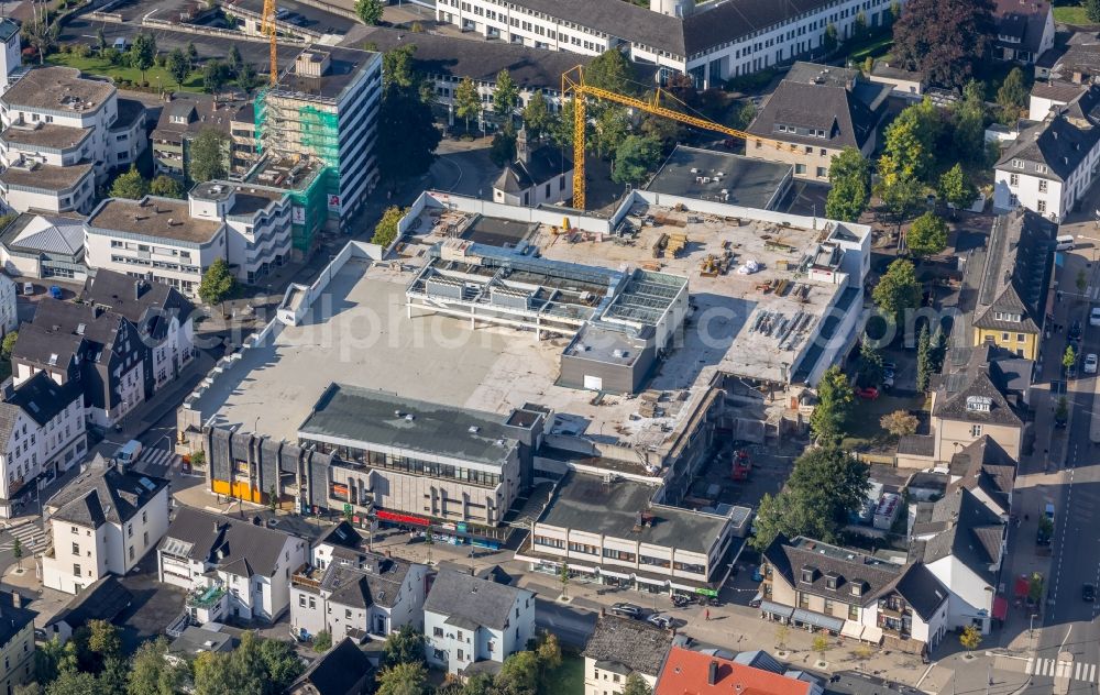 Arnsberg from above - New construction of the building complex of the shopping center Europaplatz - Clemens-August-Strasse in Arnsberg in the state North Rhine-Westphalia, Germany