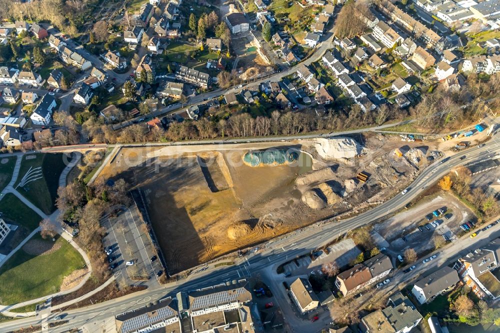 Aerial image Heiligenhaus - New construction of the building complex of the shopping center Forum Hitzbleck of HBB Hanseatische Betreuungs- and Beteiligungsgesellschaft mbH on Westfalenstrasse in Heiligenhaus in the state North Rhine-Westphalia, Germany