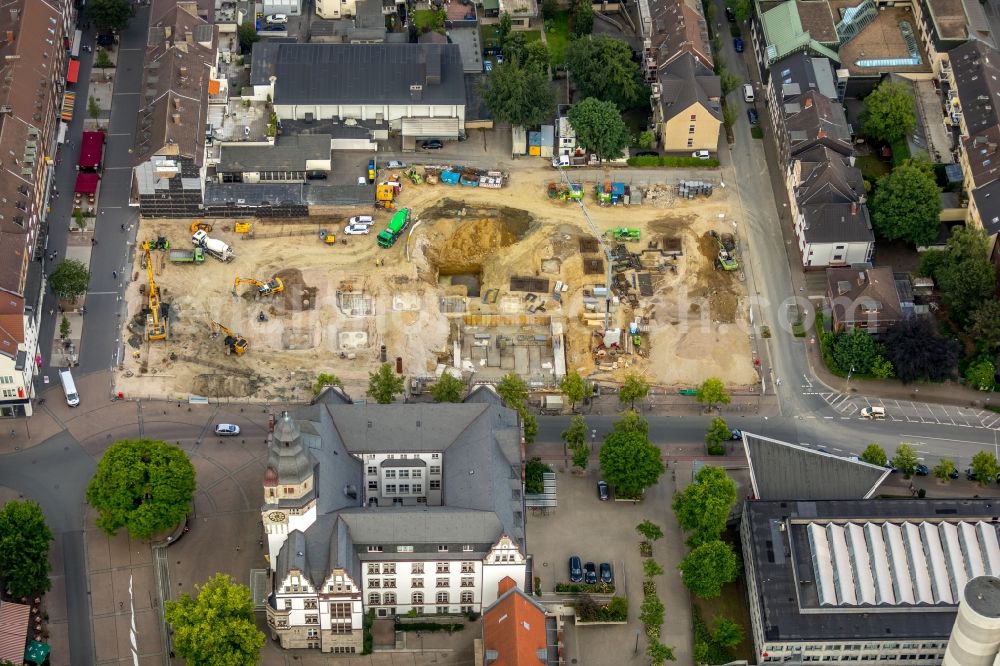 Gladbeck from the bird's eye view: New construction of the building complex of the shopping center of Implementum GmbH on Friedrich-Ebert-Strasse in Gladbeck in the state North Rhine-Westphalia, Germany