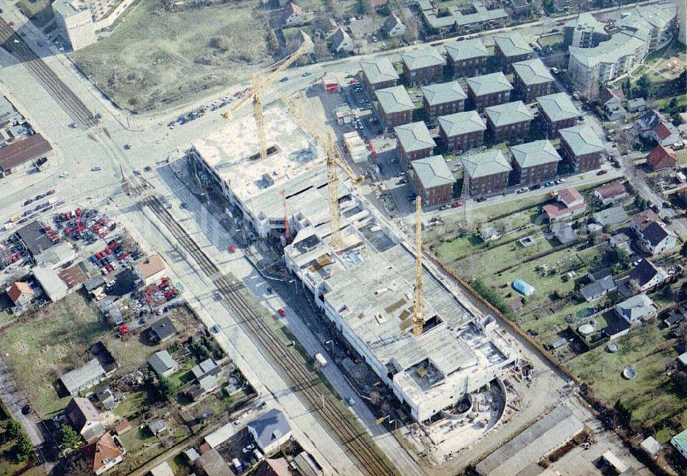 Berlin from above - New construction of the building complex of the shopping center Hansacenter on Hansastrasse in the district Hohenschoenhausen in Berlin, Germany