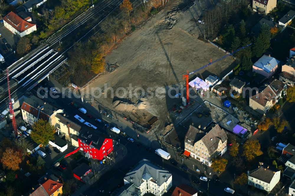 Aerial image Berlin - New construction of the building complex of the shopping center on Hoenower Strasse in the district Mahlsdorf in Berlin, Germany