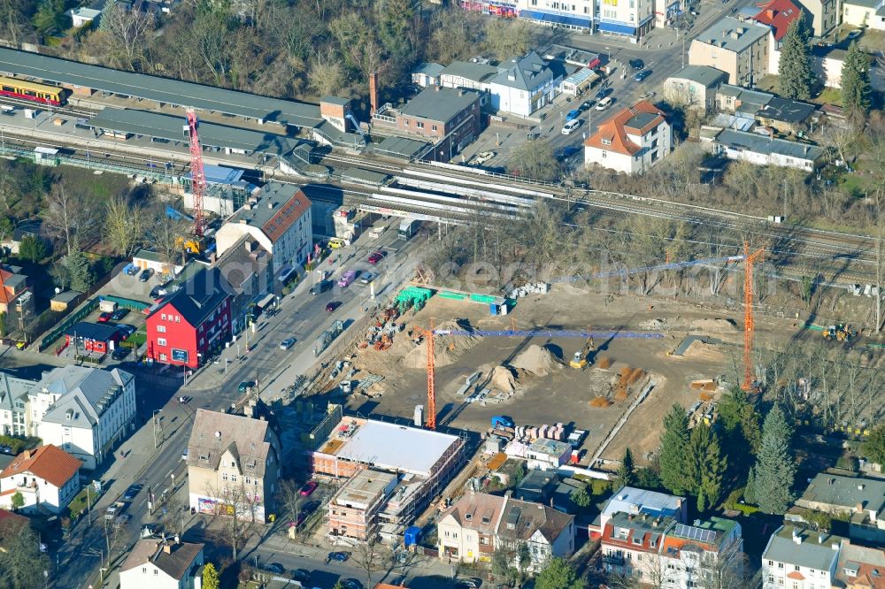 Berlin from the bird's eye view: New construction of the building complex of the shopping center on Hoenower Strasse in the district Mahlsdorf in Berlin, Germany