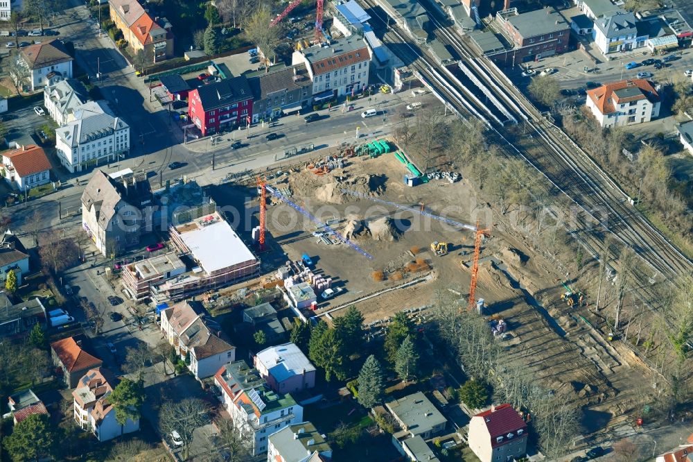 Aerial image Berlin - New construction of the building complex of the shopping center on Hoenower Strasse in the district Mahlsdorf in Berlin, Germany