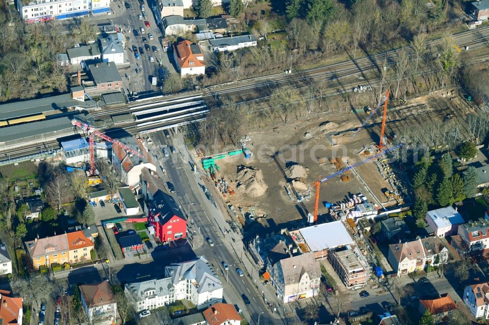 Aerial image Berlin - New construction of the building complex of the shopping center on Hoenower Strasse in the district Mahlsdorf in Berlin, Germany