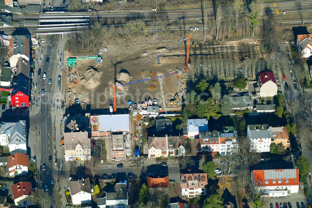 Aerial photograph Berlin - New construction of the building complex of the shopping center on Hoenower Strasse in the district Mahlsdorf in Berlin, Germany