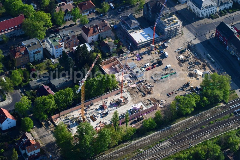 Aerial image Berlin - New construction of the building complex of the shopping center on Hoenower Strasse in the district Mahlsdorf in Berlin, Germany